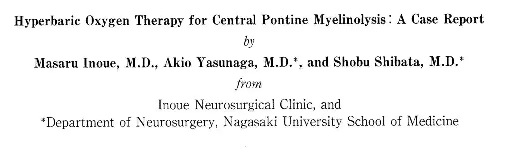Hyperbaric Oxygen Therapy in Central Pontine Myelinolysis