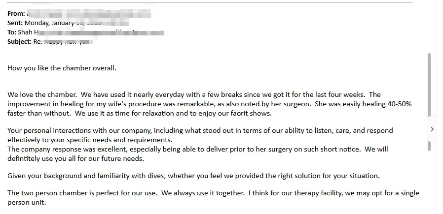 Macy-Pan Hyperbaric Chamber Aids International Client in Faster Post-Surgery Recovery